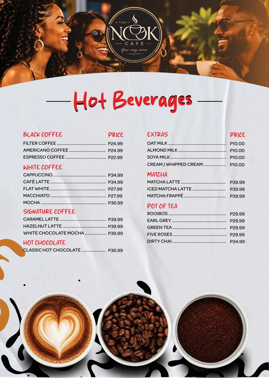 The Nook Cafe menu: Hot Beverages